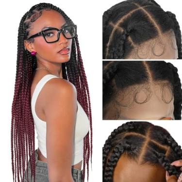 Imagem de Lady Miranda Perucas trançadas jumbo de renda para mulheres negras sem nós com cabelo de bebê 81 cm sem cola, caixa jumbo trançada, peruca sintética (1B/BUG)