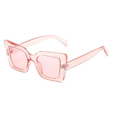 Imagem de Óculos de sol vintage grandes com armação tartaruga, estilo olho de gato, com rebites, decoração retangular rosa, masculino (C7)