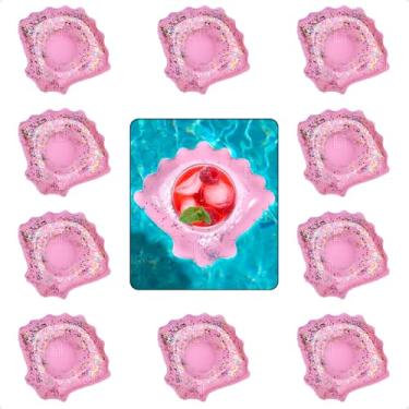 Imagem de Kit 10 Porta Copos Boia Inflavel Piscina Varios Formatos Porta Lata Brinquedos para Piscina (Concha Rosa)