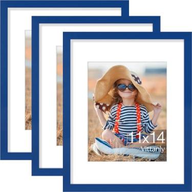 Imagem de Vittanly Conjunto de 3 porta-retratos de 28 x 35 cm, exiba imagens 20 x 25 com tapete ou 28 x 35 sem tapete para montagem na parede, molduras para decoração de casa, madeira projetada, azul royal