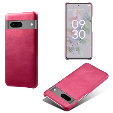 Imagem de Capa para Google Pixel 7A,Proteção contra quedas,Casca de volta de cor sólida simples,Design de couro de imitação de plástico-Rose