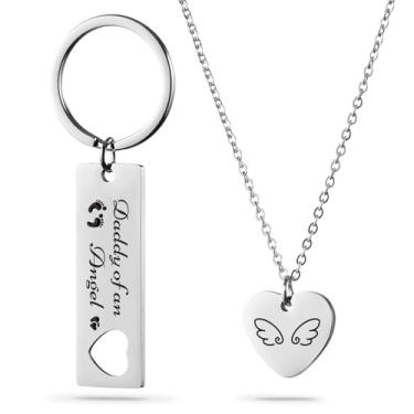 Imagem de HOFOYA Colar de amor familiar e chaveiro presente para pai, mãe e filha - pingente de coração para menina do papai, lembrança do Dia dos Pais para pais, crianças e crianças., Standard, Aço inoxidável