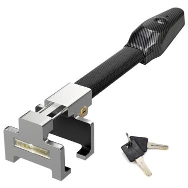 Imagem de Fowllei Mirren Trava de volante antifurto com alarme, trava de segurança de carro universal para qualquer marca de caminhão, dispositivo antifurto de carro resistente com 2 teclas, aço inoxidável