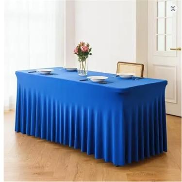 Imagem de Toalha de mesa elástica opcional de 1,8 m, para banquetes de hotel, festas de casamento, com saia plissada de elastano, tamanho retangular, azul brilhante, 4 peças