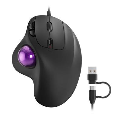 Imagem de Mouse Trackball Nulea M509 com fio, design ergonômico, roxo