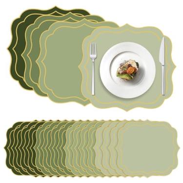 Imagem de Stuffygreen 100 peças de jogo americano de papel Boho 33,4 x 30,5 cm descartável tapete decorativo para decoração de mesa de casamento, chá de bebê, banquete, festa, feriado (verde sálvia)