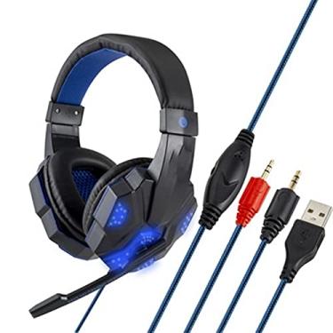 Imagem de Fone de ouvido para jogos com microfone e luz de LED para notebook, computador de 3,5 mm, com isolamento de ruído, controle de volume, fone de ouvido para jogos (preto)