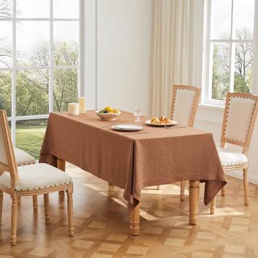 Imagem de ZeeMart Toalha de mesa básica texturizada de linho, caramelo de 152 x 300 cm, toalha de mesa retangular estilo casa de fazenda, resistente a vincos, laváveis e pesadas