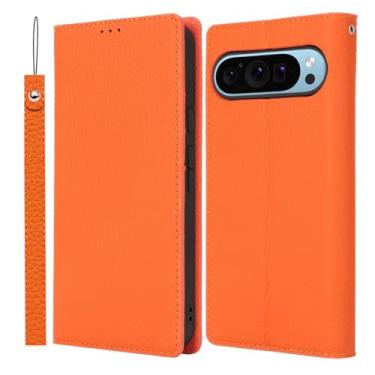 Imagem de HAOMRIYL Capa flip para Google Pixel 10 Pro XL/10 Pro/10, capa de telefone carteira de couro real com compartimento para cartão Kickstand capa à prova de choque, laranja, 10