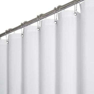 Imagem de BTTN Cortina de chuveiro de tecido longo – Conjunto de cortina de chuveiro de tecido de poliéster resistente texturizado de linho 182 x 203 cm com ganchos de plástico, cortinas de chuveiro modernas e