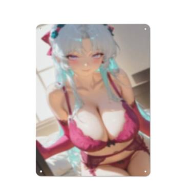 Imagem de Anime Sexy Bikini Hot Girl Pinup Girl Metal Tin Sign Wall Art Poster Decor for Home Bar Club Bedroom Bathroom Man Cave Otaku 30,5 x 40,6 cm, AF073
