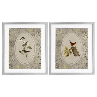 Imagem de Stupell Industries Conjunto vintage Birds & Toile 2 peças de impressão emoldurada cinza sob vidro design por Radhika Modi, 40,6 x 33,5 cm