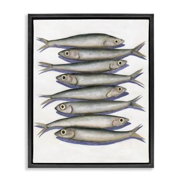 Imagem de Stupell Industries Desenho de arte de parede em tela flutuante de peixe anchova empilhado preto por Michael Willett, 53 x 43 cm