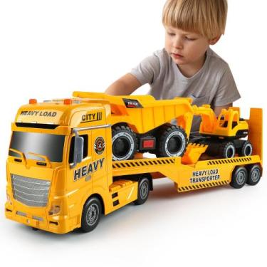 Imagem de Caminhão transportador de construção Toy Dwi Dowellin 25,6 cm com esca