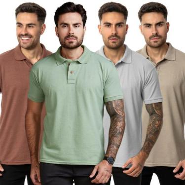 Imagem de Kit 4 Camisa Polo Masculina Piquet Algodão - Daze Modas, Marrom verde 