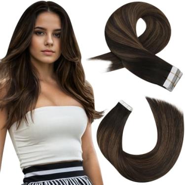 Imagem de Moresoo Extensões de cabelo com fita adesiva de cabelo humano ombré em extensões balayage marrom escuro mistura com cola de cabelo invisível marrom médio em extensões 61 cm #2/6/2 20 peças 50 g