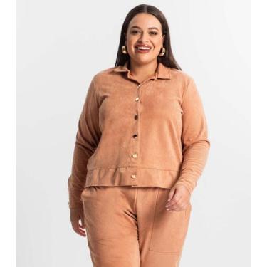 Imagem de Casaco Plus Size Feminino Em Suede Secret Glam Marrom, Plus G3, Marrom