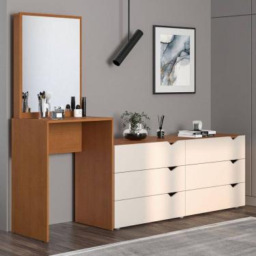 Imagem de Cômoda Porto 6 Gavetas com Espelho Creme/Freijó - Politorno