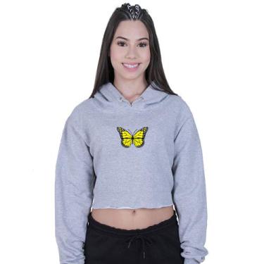 Imagem de Cropped Moletom Feminino Borboleta Amarela - Lafre, Cinza, G