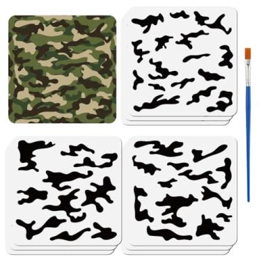 Imagem de FINGERINSPIRE 9 peças de estêncil de camuflagem, 30 x 30 cm, modelos de camuflagem para tinta spray, kit de estêncil camuflado de 3 estilos para artesanato faça você mesmo, pintura em barcos, tecido