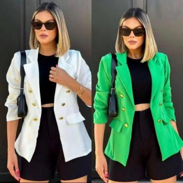 Imagem de Blazer Feminina Alfaiataria Casaco Social Com Botão Tendências Estilos