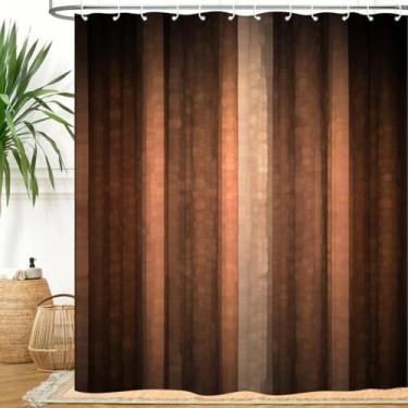 Imagem de ZXMBF Cortina de chuveiro marrom cobre bronze listrado ferrugem tom terra pálido para homens faixa de argila marrom pêssego casa de banho rústico vintage tecido 182x213 cm com gancho de plástico