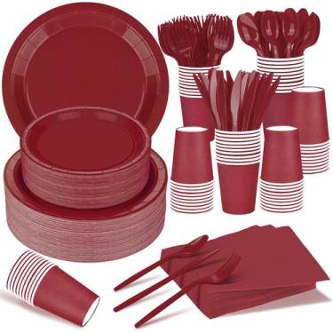 Imagem de Conjunto de artigos de festa TWOWYHI Burgundy para 30 convidados, 228 