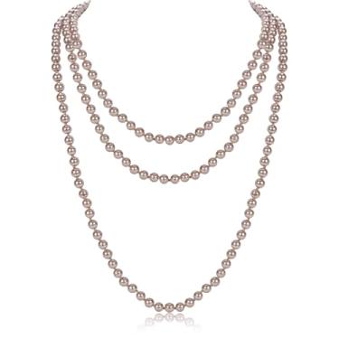 Imagem de GHGMAO Colares de pérolas longas para mulheres, colar de pérolas falsas champanhe de 150 cm, colar longo de pérolas para festa de casamento, bijuteria Gatsby dos anos 20