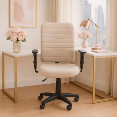 Imagem de Cadeira Escritório Ergonômica Bege Apoio Lombar NR17 Home Office Executiva Giratória C/Rodízios Confortável Com Encosto Costura Esteirinha