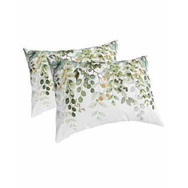 Imagem de Conjunto de 2 capas de travesseiro de folhas de eucalipto, verde sálvia, King, macias, respiráveis, com fecho de envelope, fronhas decorativas para cama, sofá, poltrona, primavera, verão, ervas,