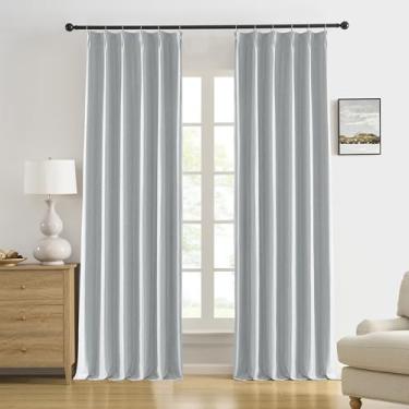 Imagem de Cortinas blackout plissadas cinza claro 300 cm de comprimento, cortinas com isolamento térmico estilo sanfonado com ganchos, cortinas transversais de teto com aba traseira para sala de estar, 101 x