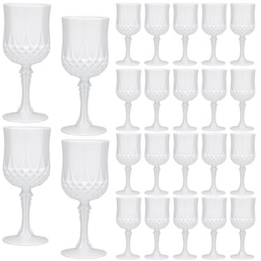 Imagem de JLYLOL Copos de vinho vintage de plástico de 200 ml, taças de plástico vintage, 24 peças, copos de água, copos de água reutilizáveis para festa, recepção, celebração, bar, uísque (branco)