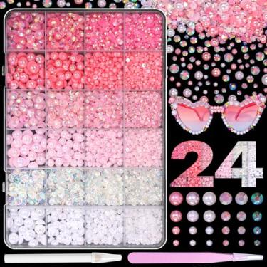 Imagem de 20.000 peças de strass de pérola e resina deslumbrantes para artesanato, strass de geleia de resina rosa branca e rosa, tamanho misto 3/4/6/8 mm, meias redondas, kit de pedras deslumbrantes com pinça