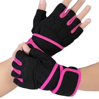 Imagem de Luvas de treino femininas para levantamento de peso para academia com suporte para envolver o pulso, proteção total da palma da mão e aderência de silicone, rosa para treinamento cruzado