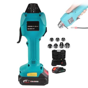 Imagem de CNAOHGHN Alicate De Crimpagem De Terminais De Cabo EléTrico De 18 V E 3,0 Ah Com 7 Moldes, Inclui Caixa De Armazenamento + 1/2 Pilhas,0,5-50 Mm², ForçA MáXima De Crimpagem De 16 Kn