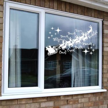 Imagem de Decalque de parede de Natal com nomes de trenó e rena do Papai Noel, 57 x 38,5 cm, decoração de casa de férias (branco)