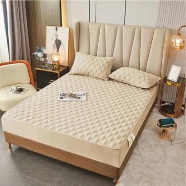 Imagem de Protetor de colchão adequado para a pele, lençol de elástico King/Queen, respirável, macio, silencioso, capa contra poeira com bolso profundo para casa, hotel-cáqui||California King: 200 x 221 cm