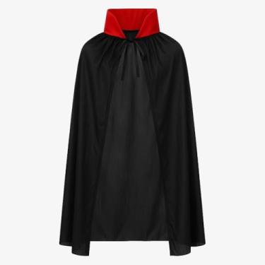 Imagem de Capa Vampiro Drácula Halloween Unissex com Gola Vermelha Ajustável – Fantasia Infantil Juvenil Adulto para Festa Cosplay Teatro Baile Máscaras Acessório Noturno (P)