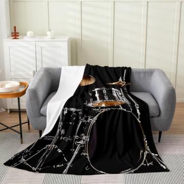 Imagem de Kit de tambor cobertor de lã para crianças, meninos, meninas, instrumento musical, cobertor leve, hip-hop, rock, flanela, todas as estações, macio e clássico, cobertor felpudo para decoração de quarto