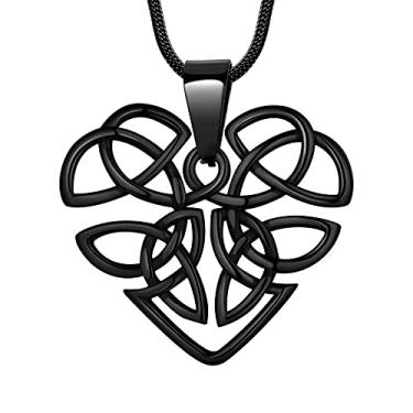 Imagem de Colar de nó celta, pingente viking - chifre de odin triplos nórdicos celta lua crescente de chifre Oden masculino 316L aço inoxidável triskelion amuleto estanho proteção tribal joia triskele viking,