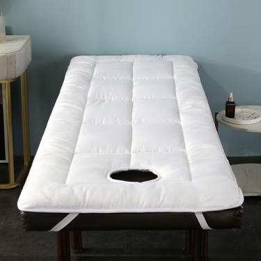 Imagem de Colchão De Cama Dobrável Para Salo Beauty Massagem Colchão Pad Com Rosto Respiração Cabeça Quadrada Mesa De Massagem Protetor De Colchão Para Cama De Spa Com Elásticos, White, 80x190cm