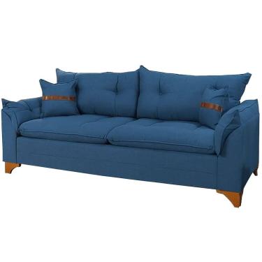 Imagem de Sofá Creta 3 Lugares Tecido Linho 200cm Boareto Cor Azul