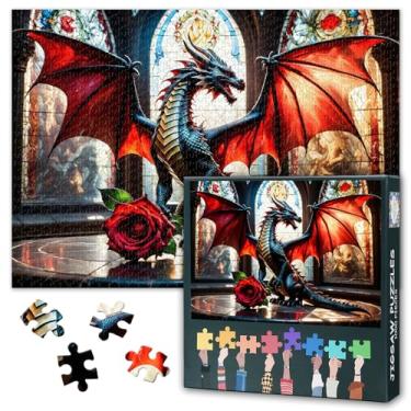 Imagem de Red Dragon 1000 Piece Puzzle for Adults Stained Glass Window Puzzles for Adults Home Wall Decoration Funny Challenging Puzzles Suitable for Game Nights Finished Puzzle Size: 70x50cm