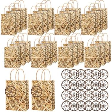 Imagem de AmazingSpark 24 pacotes de conjuntos de presente de caubói ocidental incluem 24 pacotes de sacos de papel de fardos de feno com pingente de roda de feno corda de cânhamo para vaqueira rústica