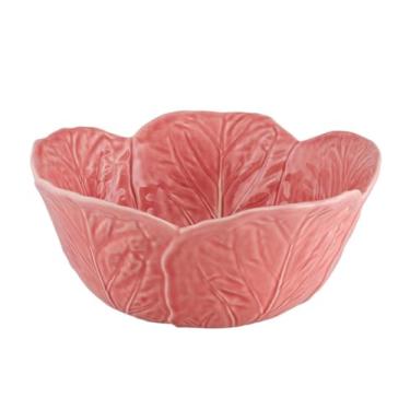 Imagem de Bordallo Pinheiro Tigela de salada de repolho rosa feita à mão com motivo de folha de cerâmica portuguesa – Tigela de servir elegante para salada, frutas, legumes, massas, acompanhamentos e