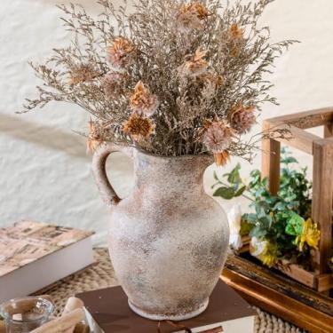 Imagem de Varsoul Vaso rústico de cerâmica com alça, vaso de terracota, vasos decorativos minimalistas para decoração de casa, mesa, sala de estar, prateleira, decoração de Natal (terra)