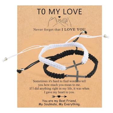 Imagem de 2 pulseiras cruzadas da amizade, pulseira de cruz ajustável, preta, branca, trançada, Jesus Cristão, pulseiras para casais, amigos, presentes de família