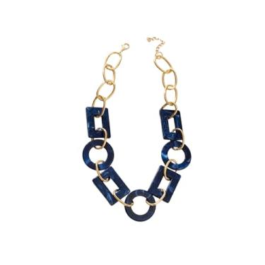 Imagem de HWJQ Colares de corrente grossa de acrílico para mulheres, geométrico, retangular, círculo, gargantilha, corrente oval, grossa, colar colorido e moderno, Middle, Acrílico, Sem Pedra Preciosa