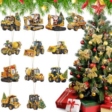 Imagem de Thyle 36 peças de enfeite de caminhão de construção de Natal de madeira vintage escavadeira ornamentos pendurados em árvore de Natal artesanato escavadeira decoração de caminhão para árvore