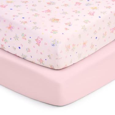 Imagem de UOMNY Lençol de berço, lençol de berço de flor de borboleta para berço padrão e colchões, berçário, lençol de cama para meninos e meninas, 1 pacote com 1 lençol infantil